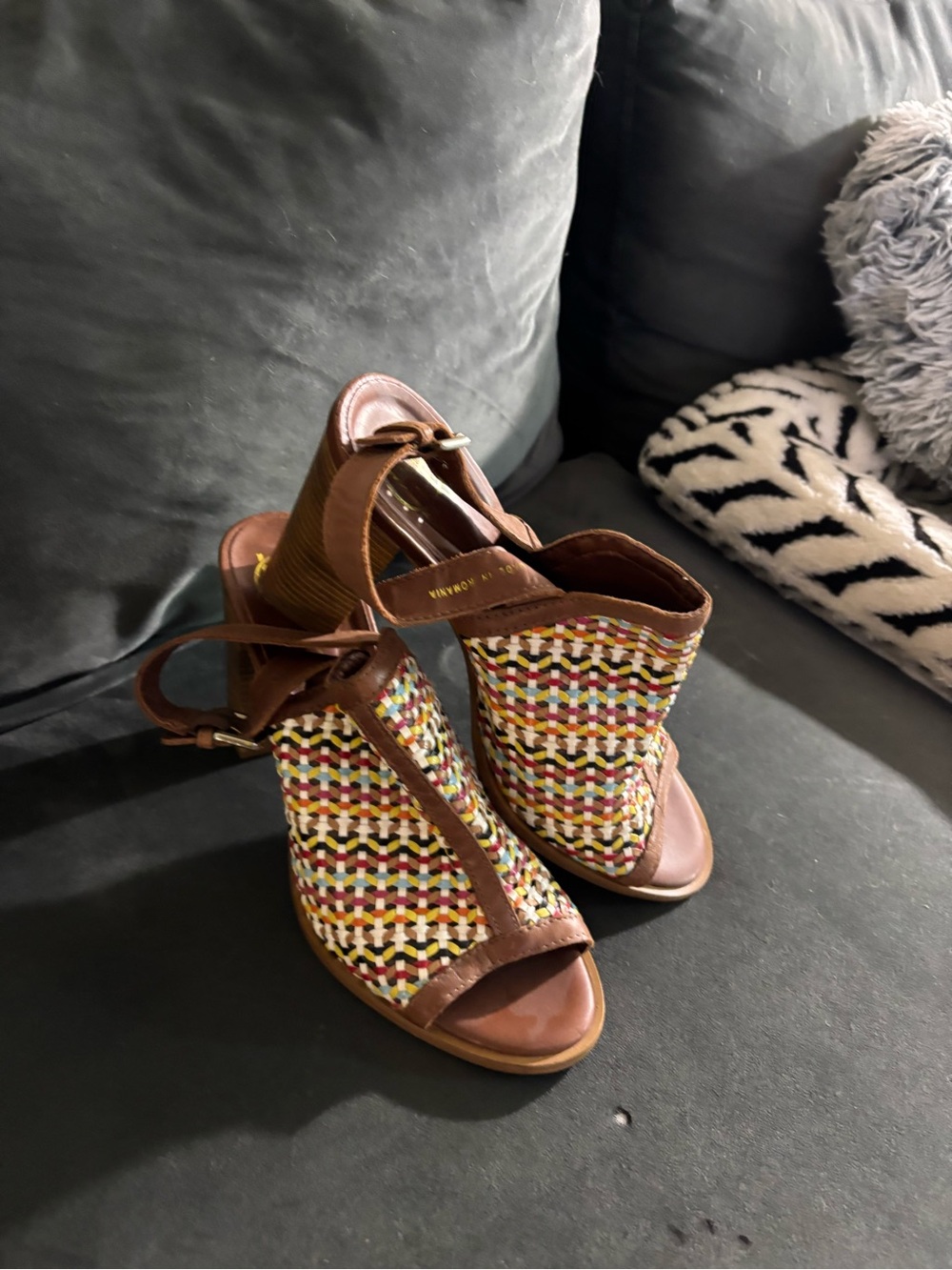 Crown Vintage Brown Multicolor Stacked Chunky Heel Sandals